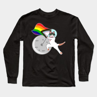 Cat astronaut on the moon pride flag Long Sleeve T-Shirt